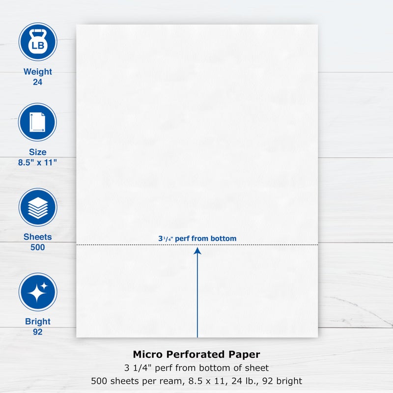 PrintWorks Professional 3 1/4" Horizontal Perforated Paper 8.5â€ x 11â€ - Perfect For W-2, 1099, & Statement Use - Made in the USA - 500 Sheets - 24 lb - Printer Compatible - White (04117) - Image 3